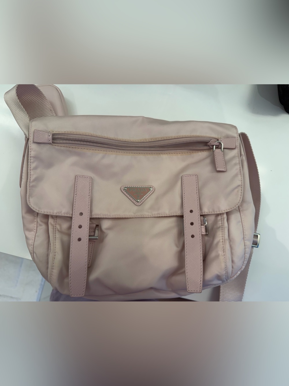 Pink Re- Nylon Messenger Bag with Strap - Prada